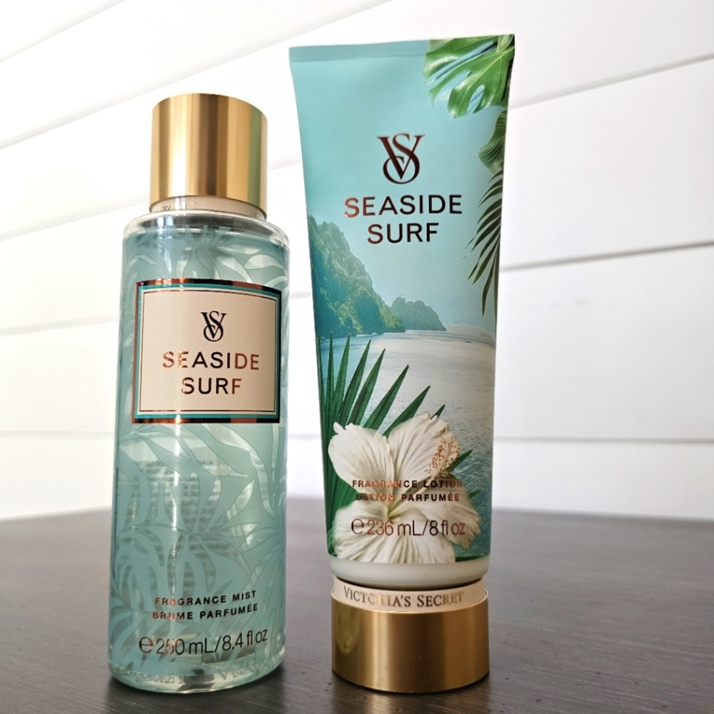 Victoria's Secret Seaside Surf Fragrance Mist and Lotion Set - Blue and Gold